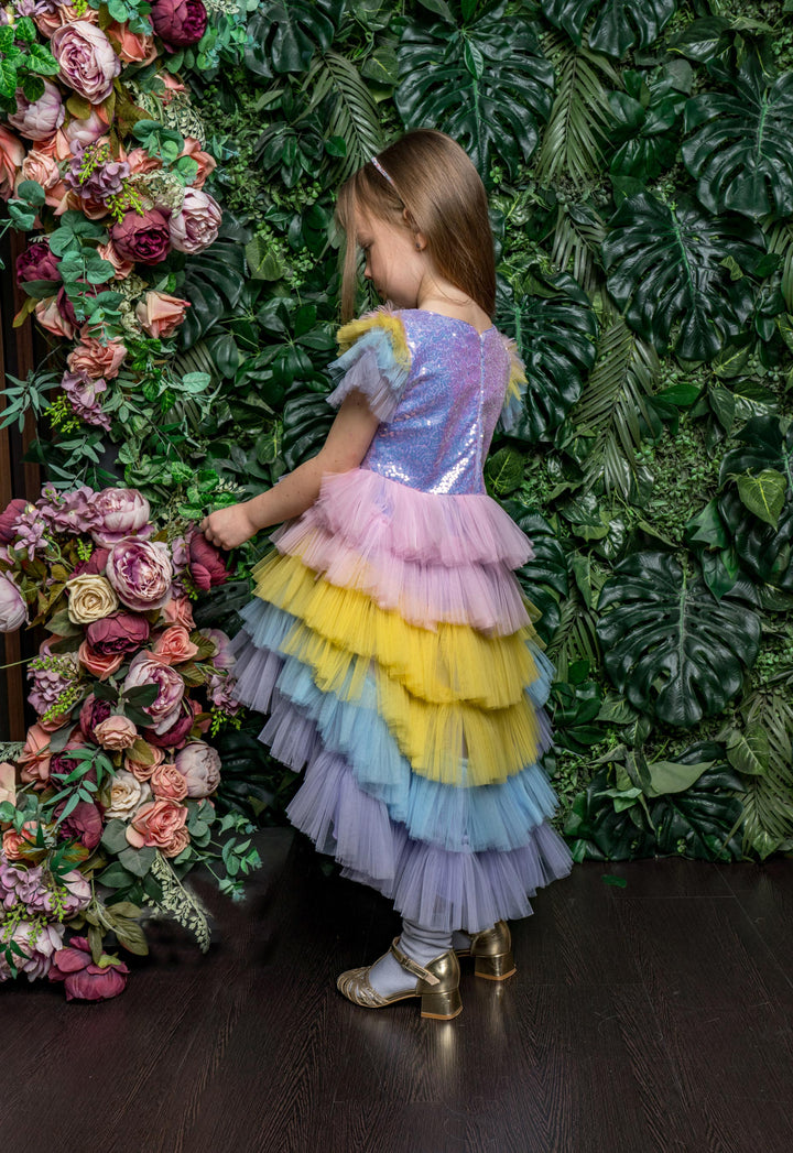 Rainbow Multicolor Sequins Tulle Party Dress