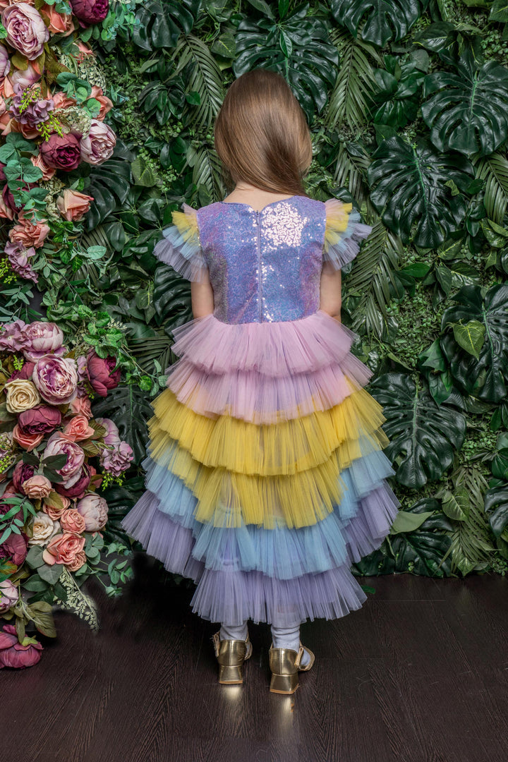 Rainbow Multicolor Sequins Tulle Party Dress