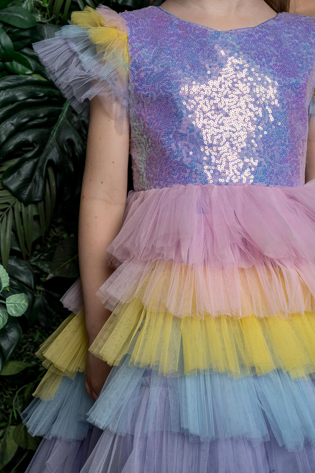 Rainbow Multicolor Sequins Tulle Party Dress