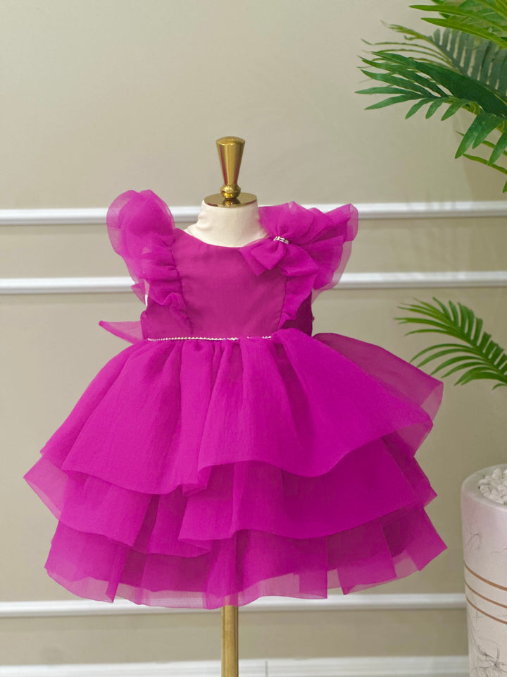 Celina Girls Elegant Hot Pink Tulle Party Dress