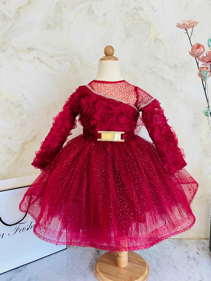 Eda Maroon Full Sleeves Birthday Dress