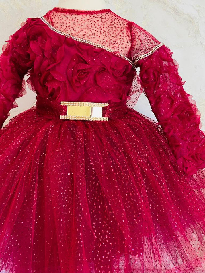 Eda Maroon Full Sleeves Birthday Dress