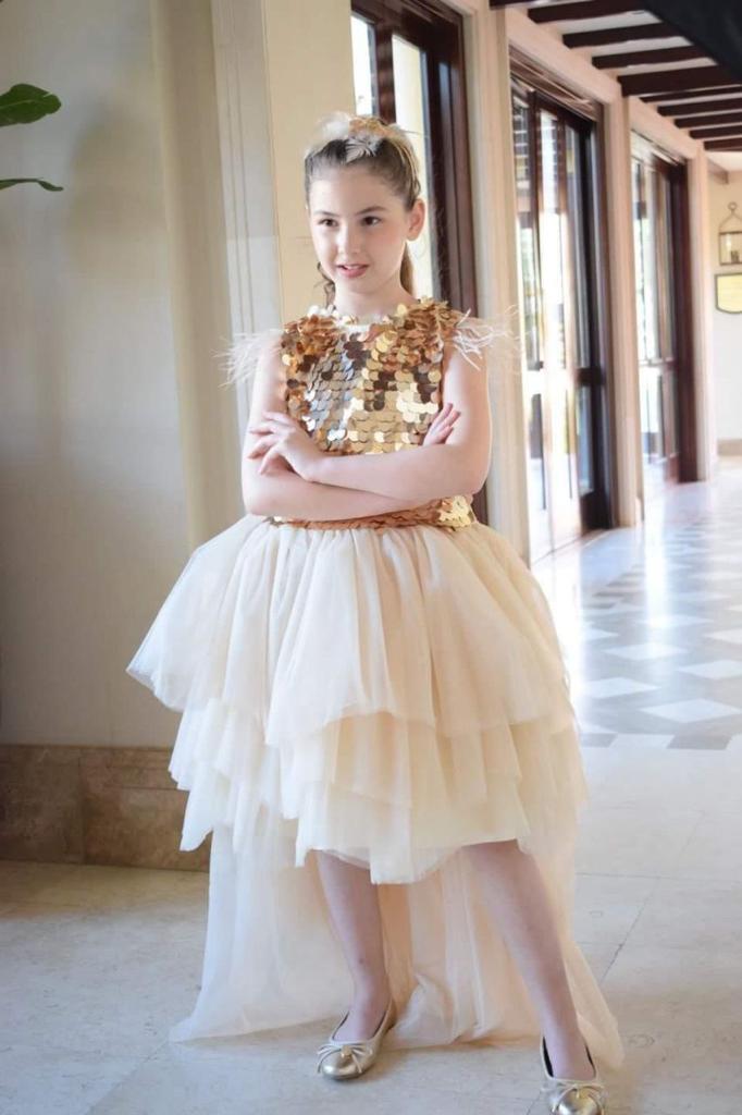 Elina luxury Beige Girls Party Dress