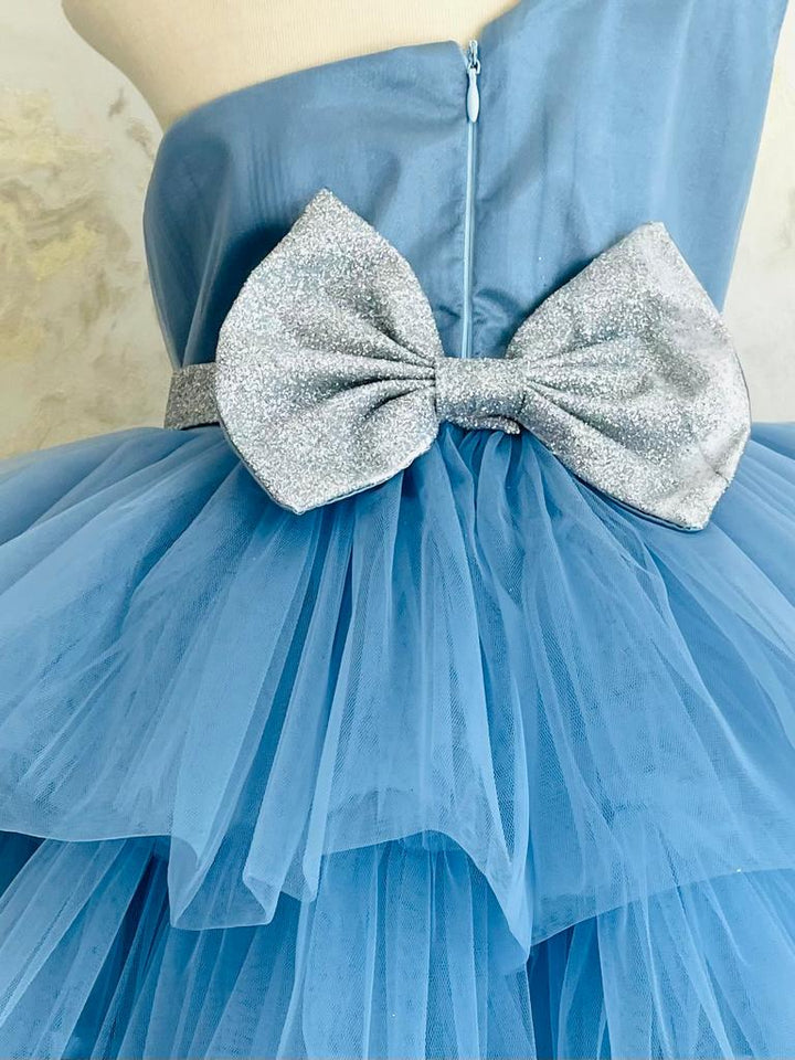 blue color birthday party wear dress for girls