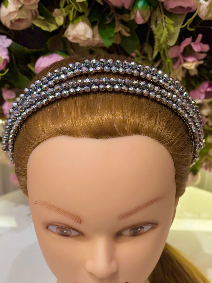 Luxury Double Row Silver Crystal Headband
