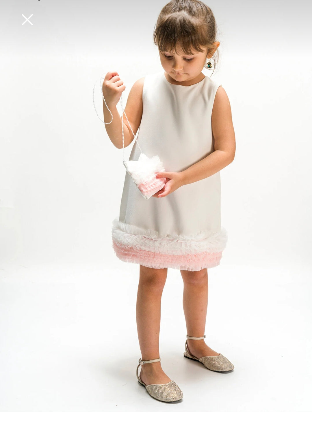 Yusra Girls White Sleeveless Dress with Flower Detail