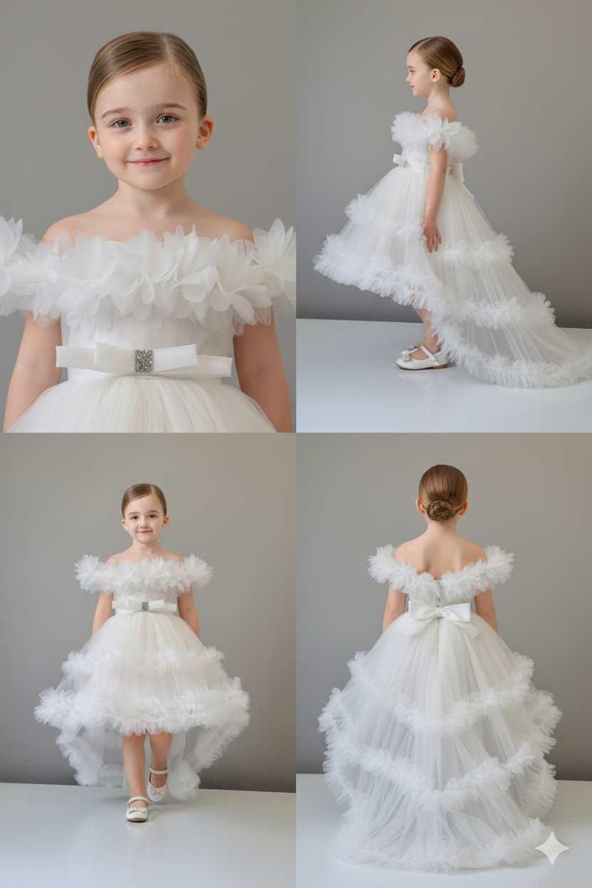 Haniya White High-Low Princess Gown