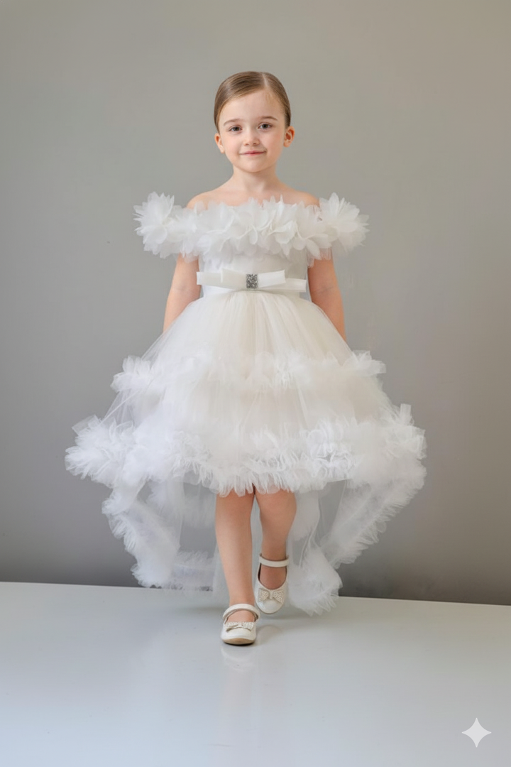 Haniya White High-Low Princess Gown