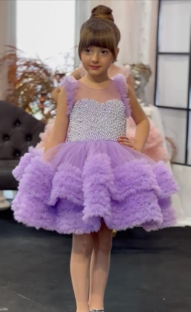 Sara Purple Fluffy Girls Birthday Dress