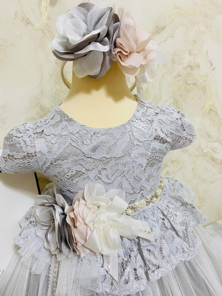 Grey Lace Luxury Girl Party Dress