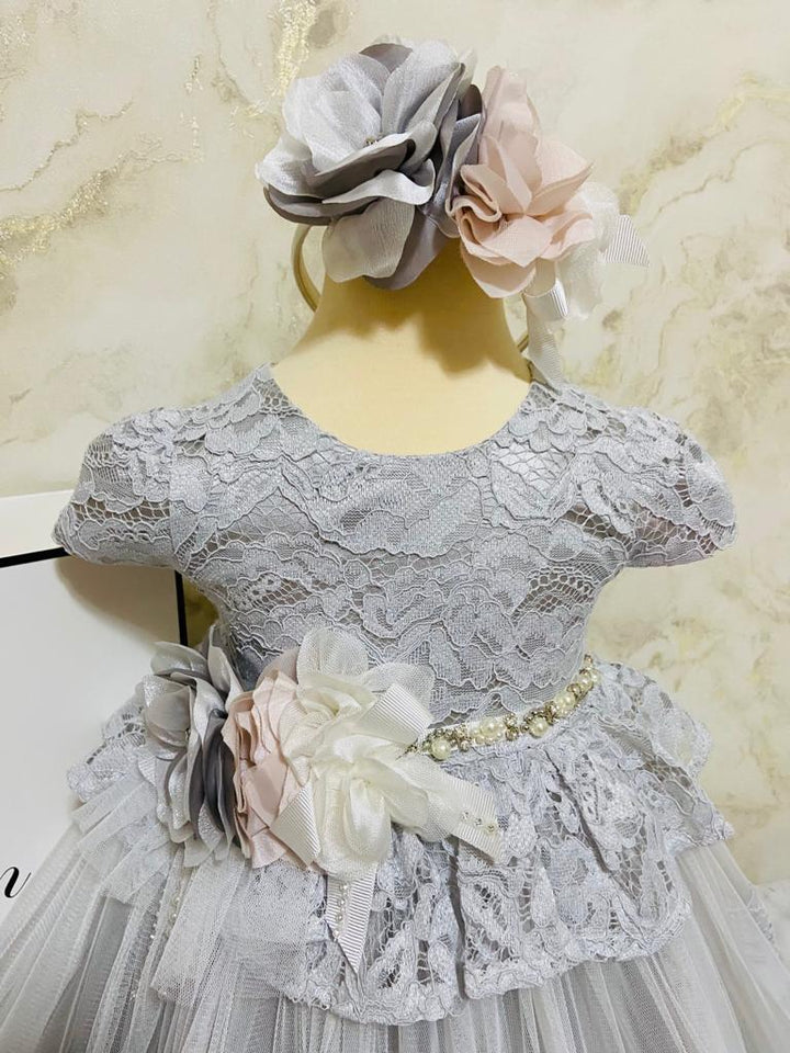 Grey Lace Luxury Girl Party Dress