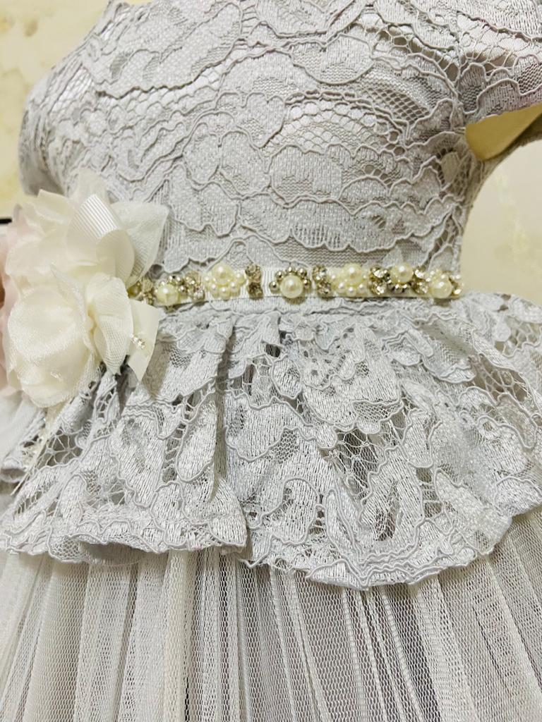 Grey Lace Luxury Girl Party Dress