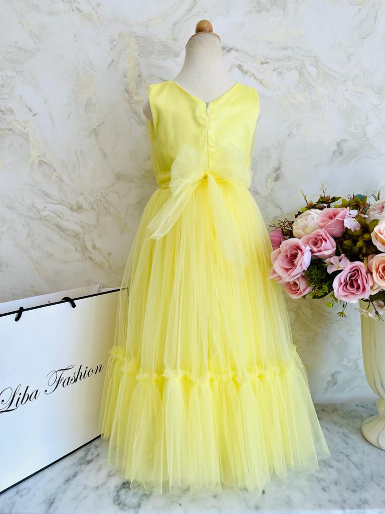 Ivy Yellow Flower Long Applique Party Wear Dress