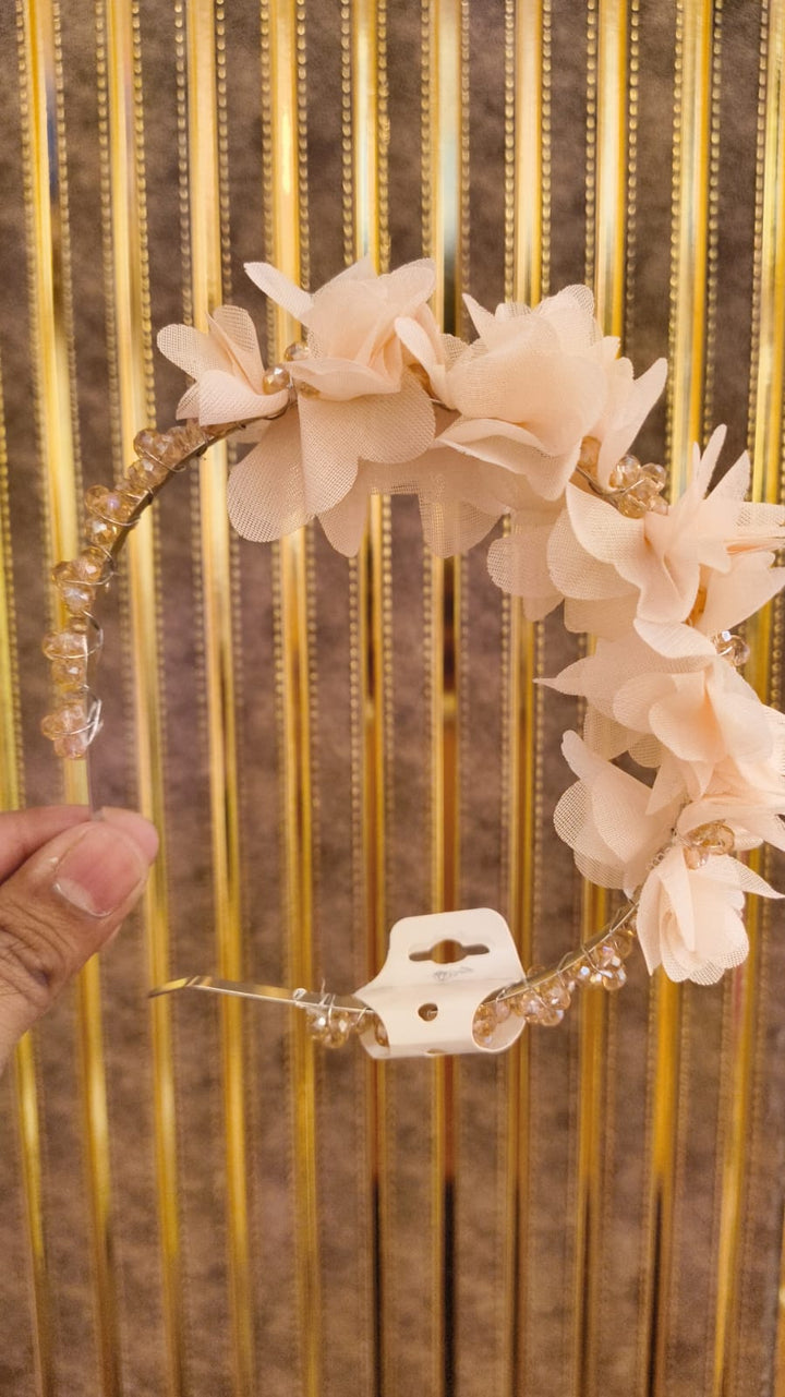 Luxury Handmade Peach Pearl & Flower Hairband