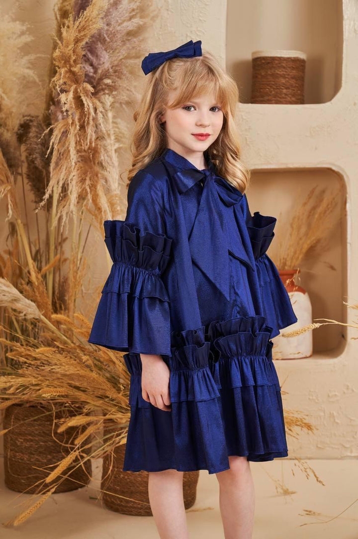 Aurelia Navy Blue Ruffle Sleeve Party Dress