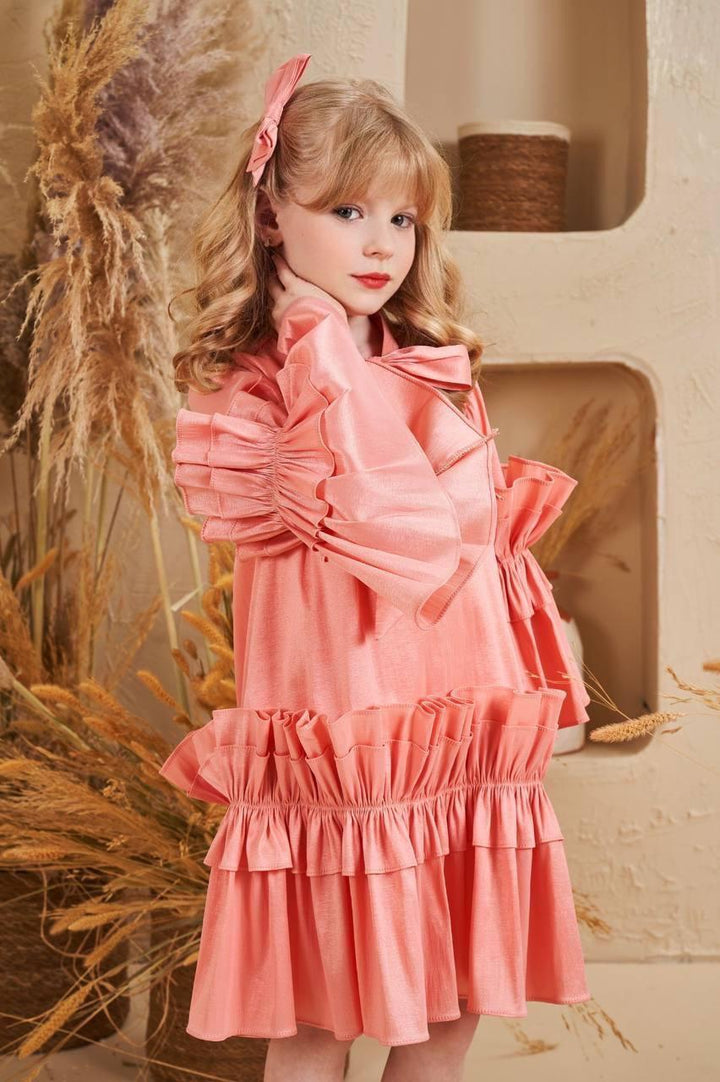 Aurelia Pink Ruffle Sleeve Party Dress