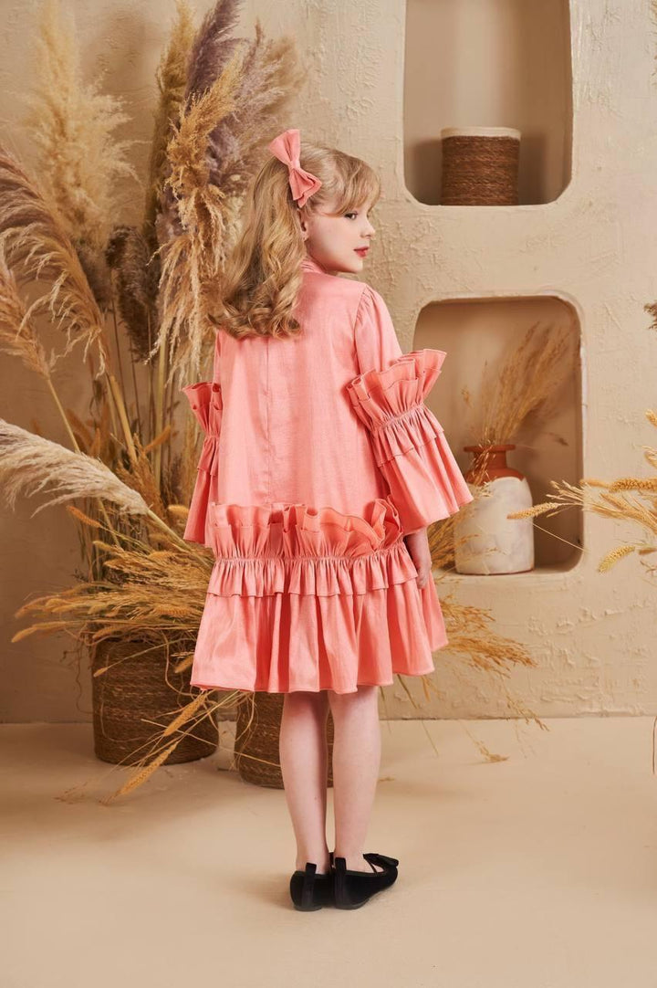 Aurelia Pink Ruffle Sleeve Party Dress