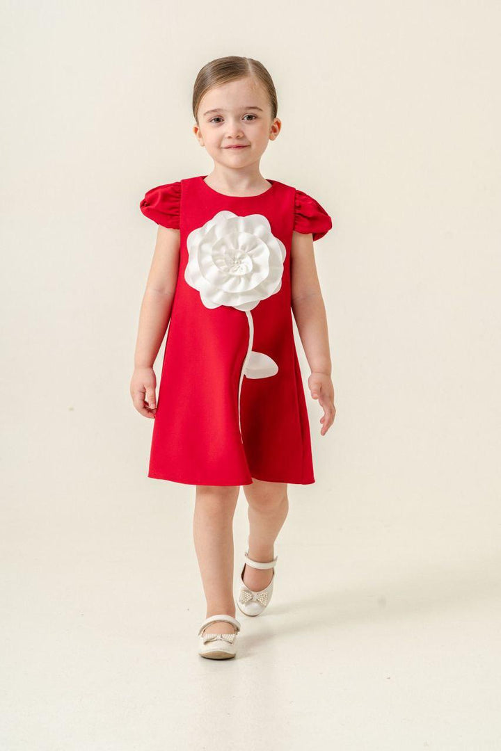 Thea Elegant Red Big Flower Party Dress for Girls