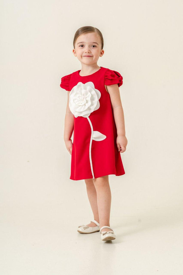 Thea Elegant Red Big Flower Party Dress for Girls