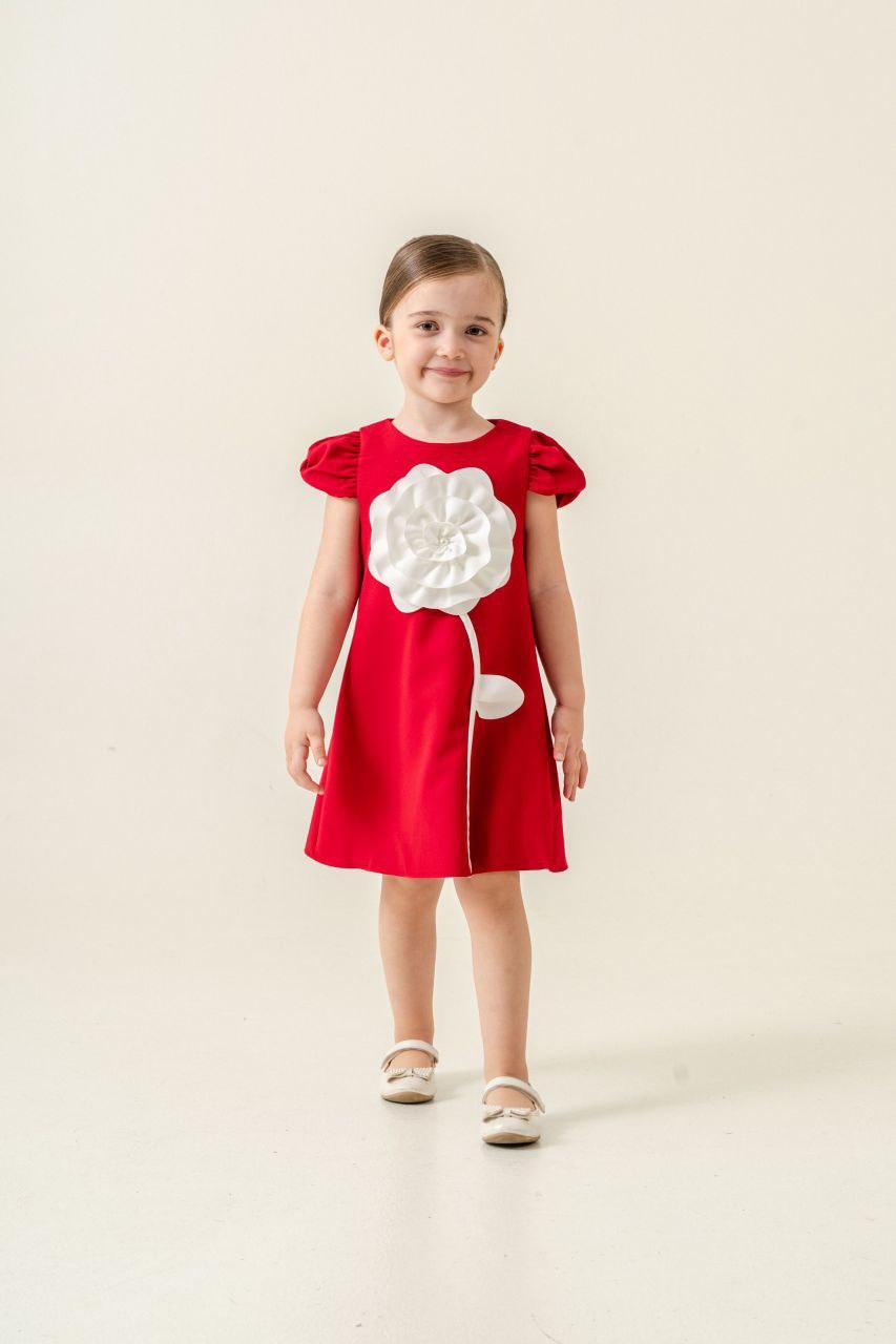 Thea Elegant Red Big Flower Party Dress for Girls