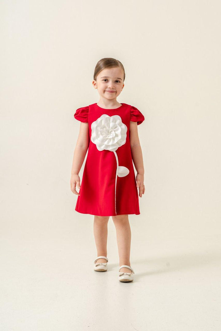 Thea Elegant Red Big Flower Party Dress for Girls