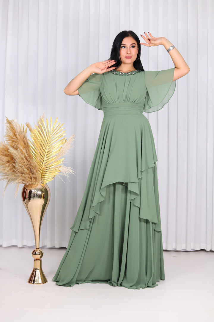 Jana Luxury Women Chiffon Green Gown Dress