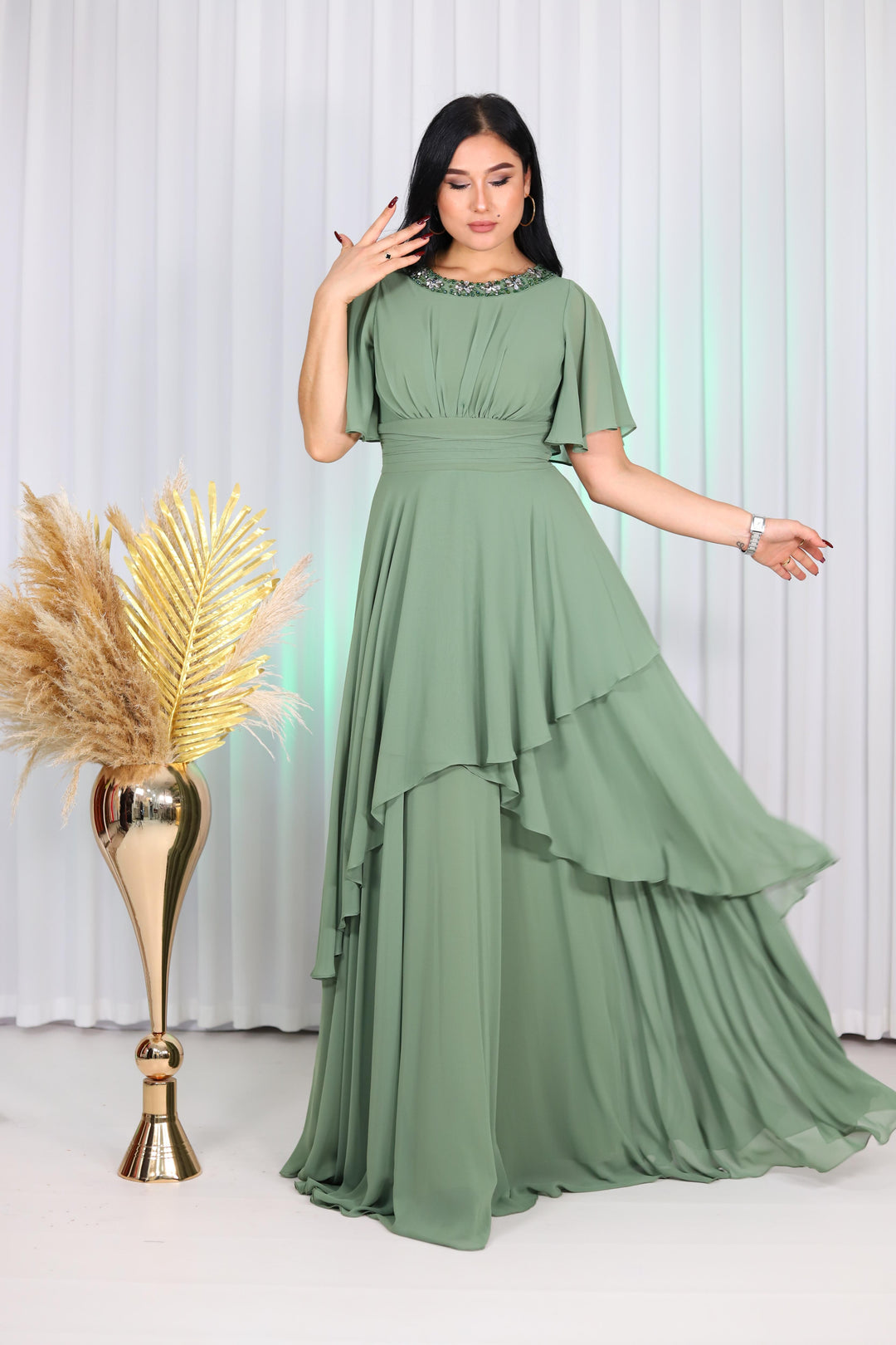 Jana Luxury Women Chiffon Green Gown Dress