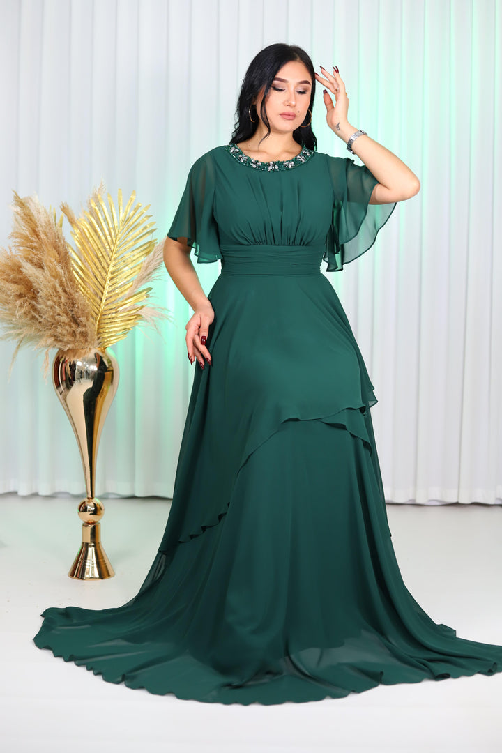 Jana Luxury Women Chiffon Dark Green Gown Dress