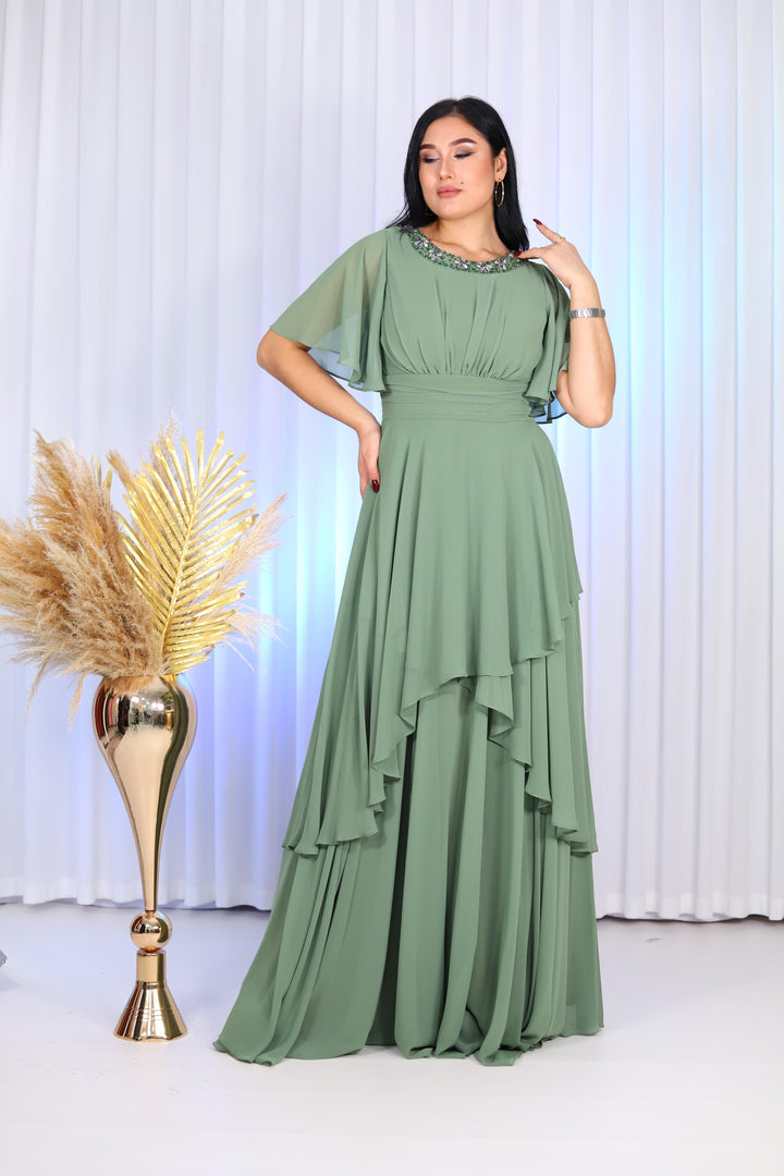 Jana Luxury Women Chiffon Green Gown Dress