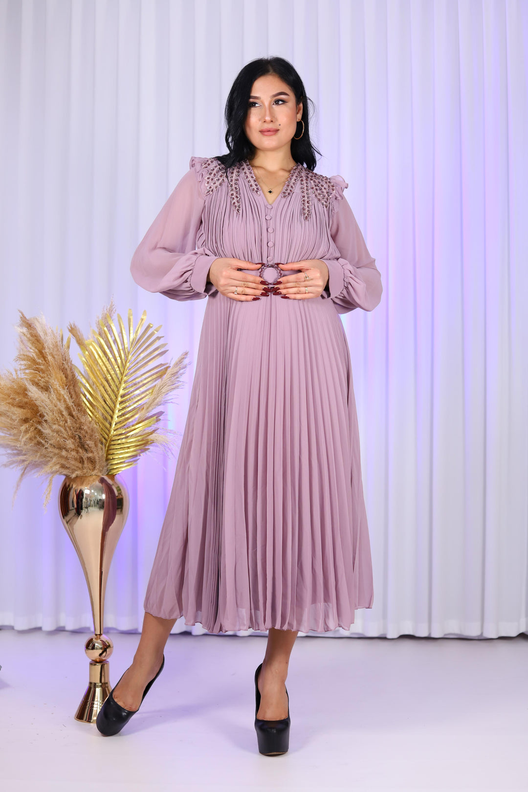 Dina Women Premium Chiffon Lilac Midi Dress