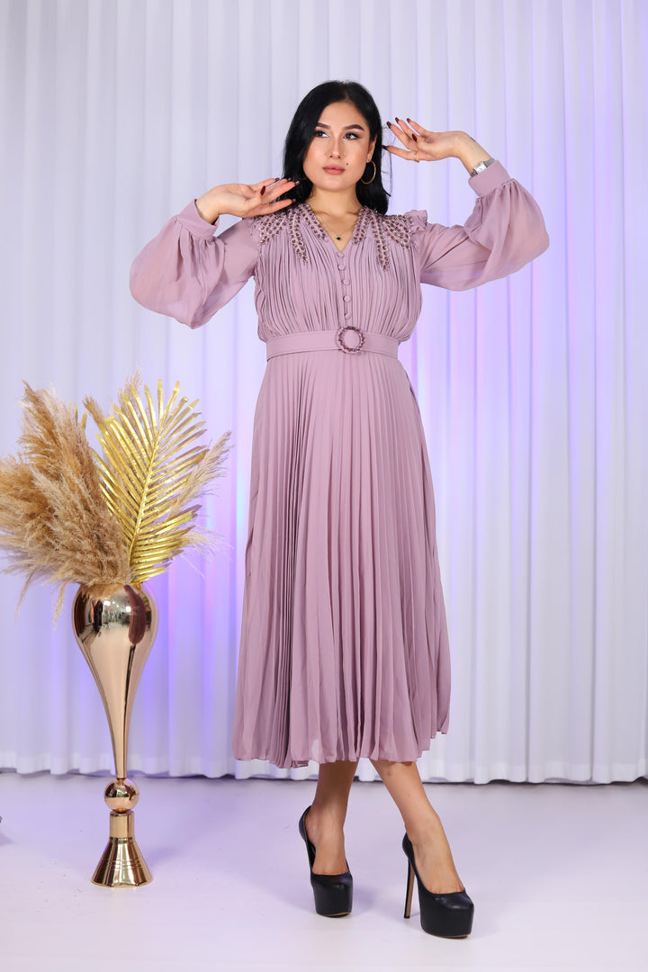 Dina Women Premium Chiffon Lilac Midi Dress