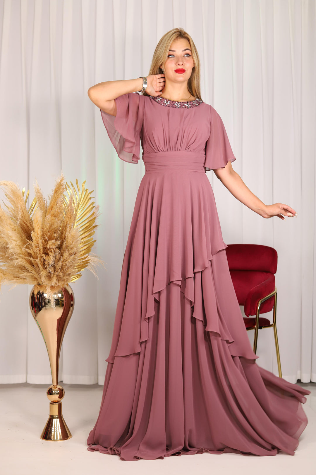 Jana Luxury Women Chiffon Pink Gown Dress