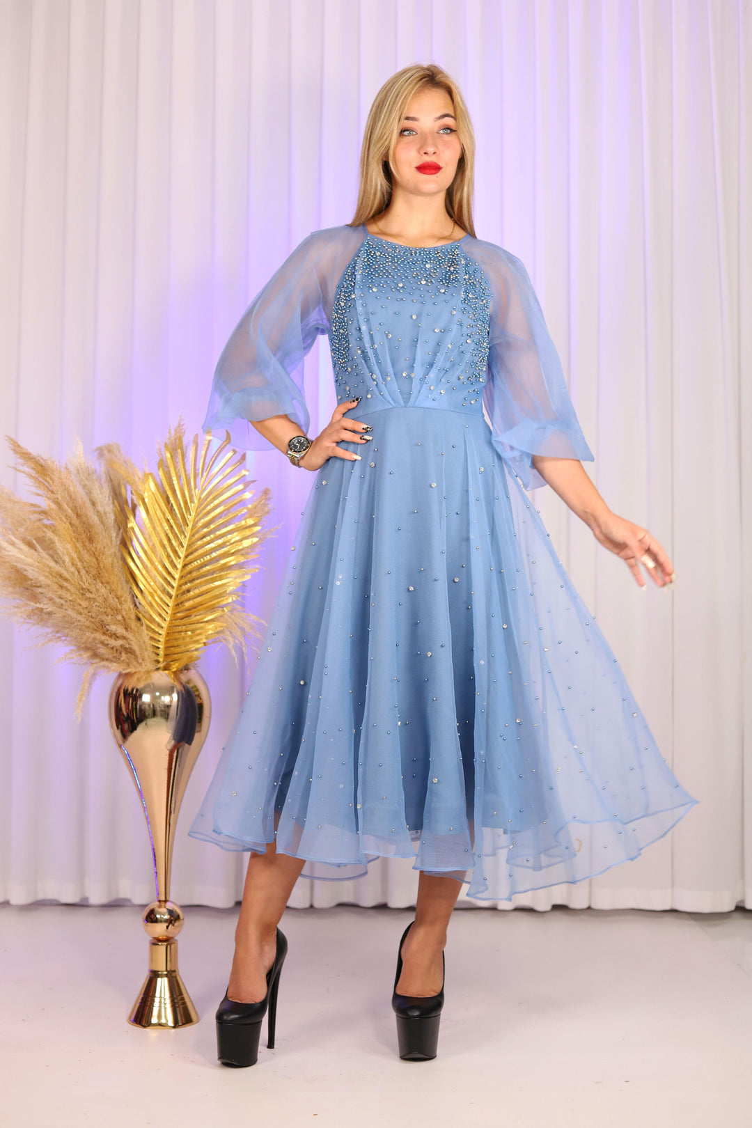 Elma Women Blue Beautiful Tulle Organza Dress – Liba Fashion