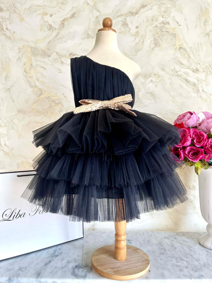 Ada Gorgeous Black One Shoulder Party Dress