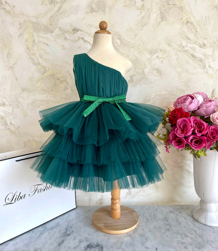 Ada Gorgeous Green One Shoulder Designer Wear Birthday Dress