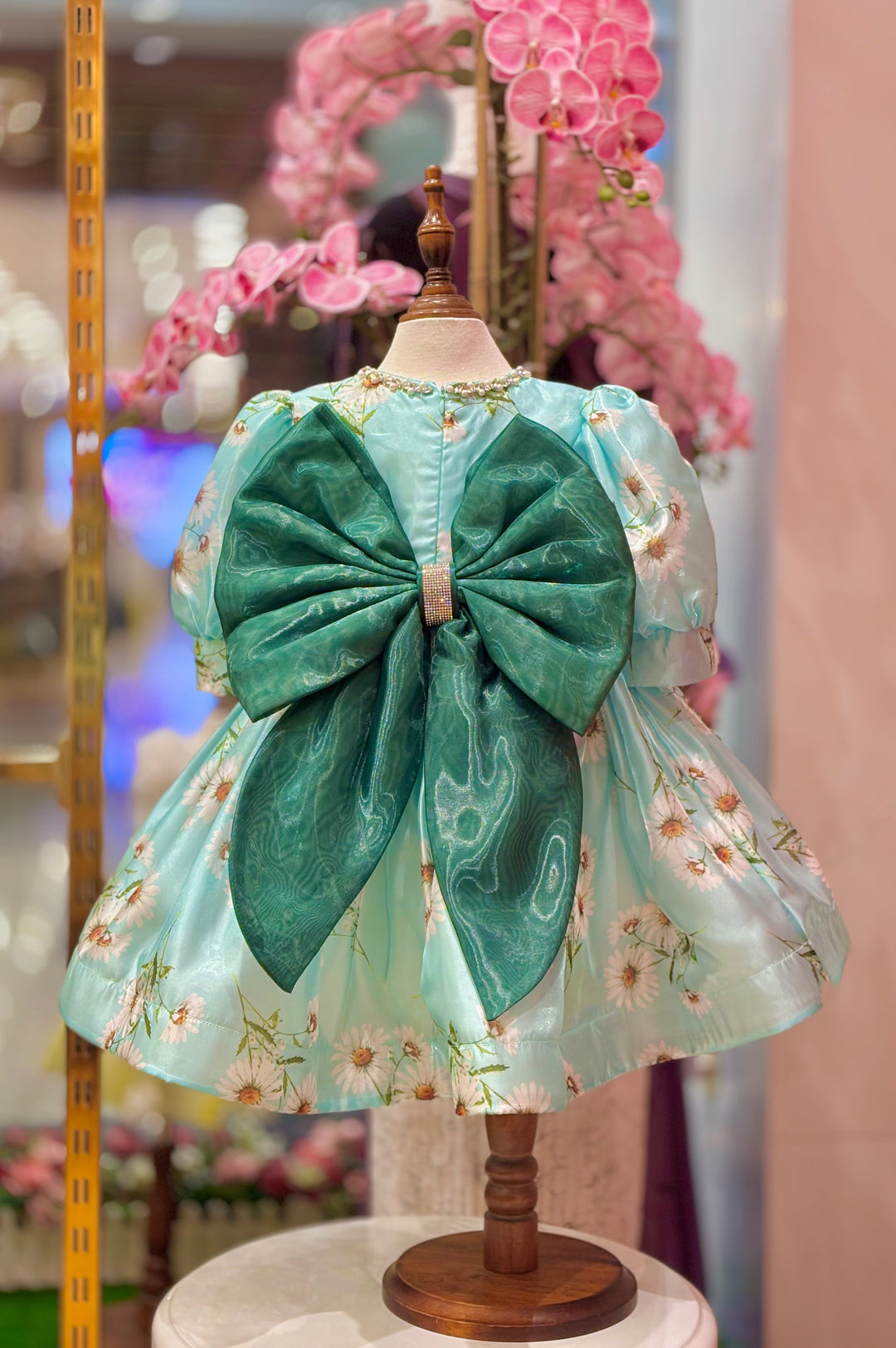 Sarina Girls Aqua Blue Floral Party Dress