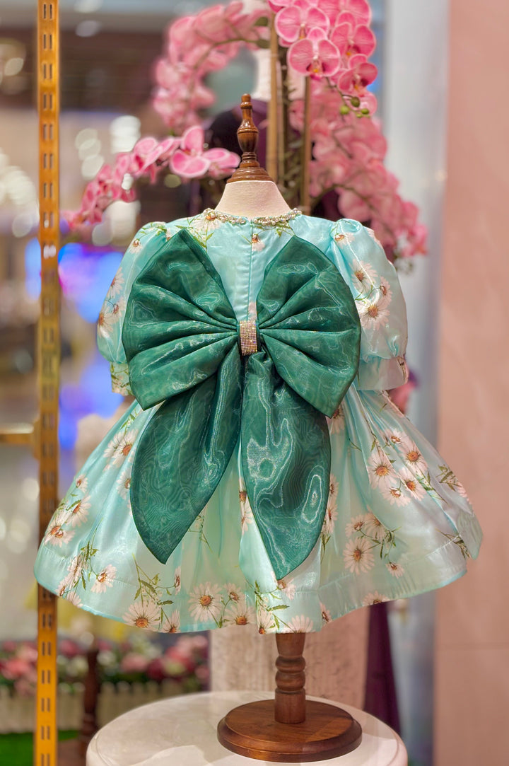 Sarina Girls Aqua Blue Floral Party Dress