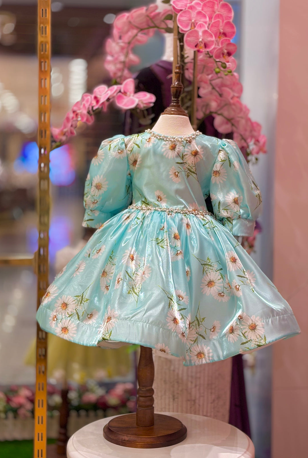 Sarina Girls Aqua Blue Floral Party Dress