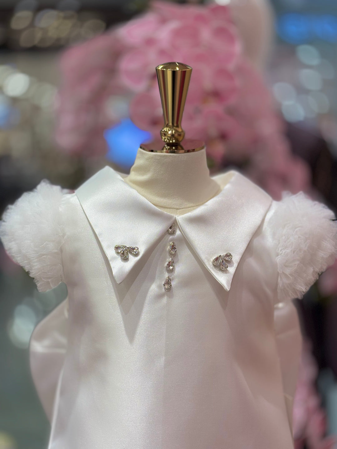 Hoorain White Girls Party Dress with Bow Back Detail