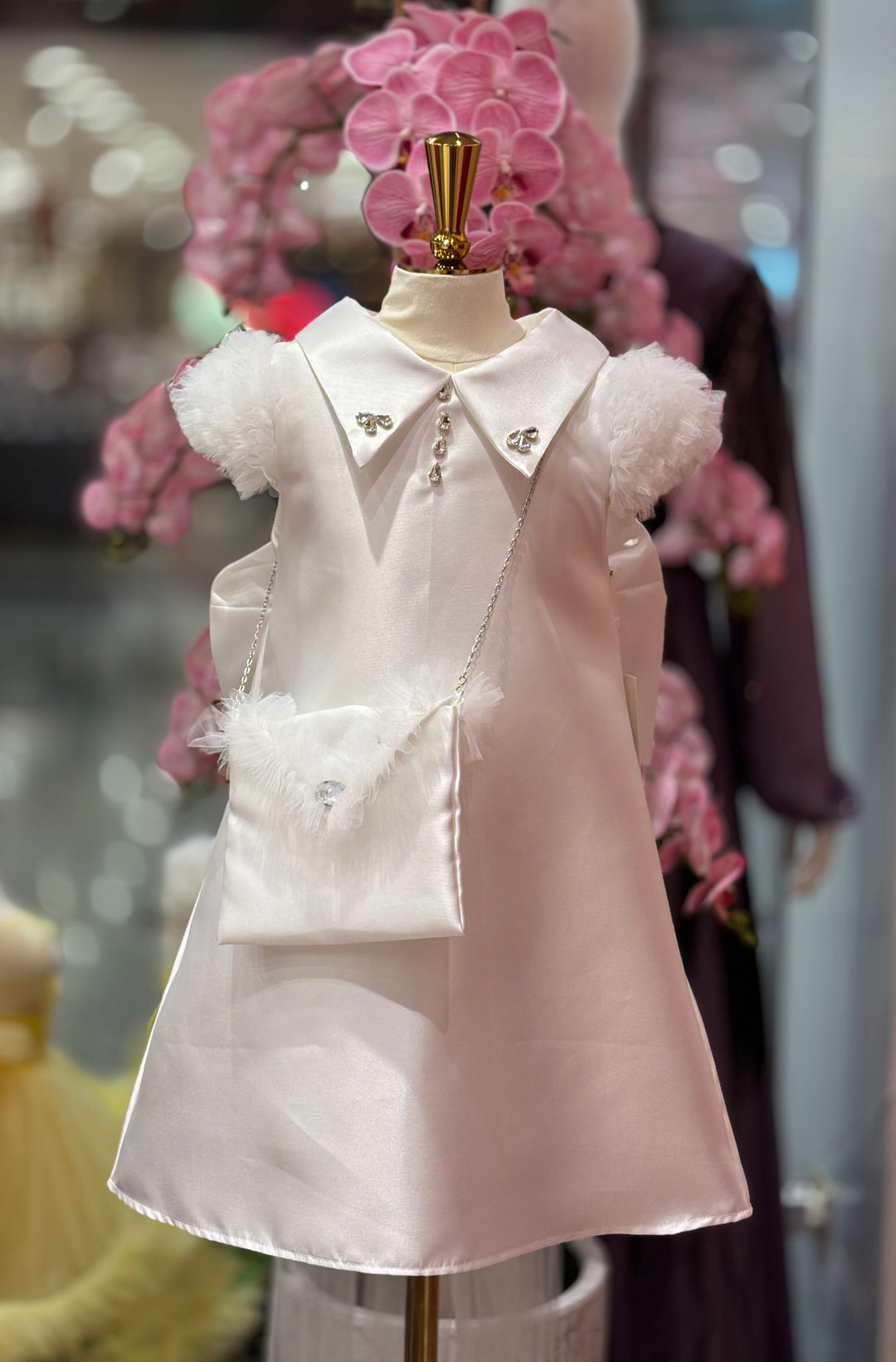 Hoorain White Girls Party Dress with Bow Back Detail