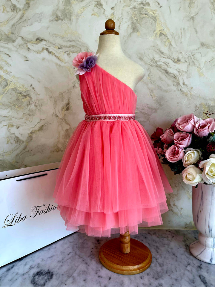 Hazel Beautiful Pink One Shoulder Party Dress