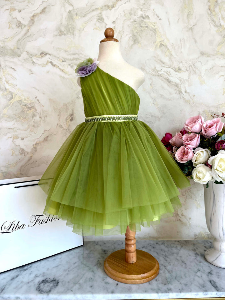 Hazel Beautiful Green One Shoulder Party Dress