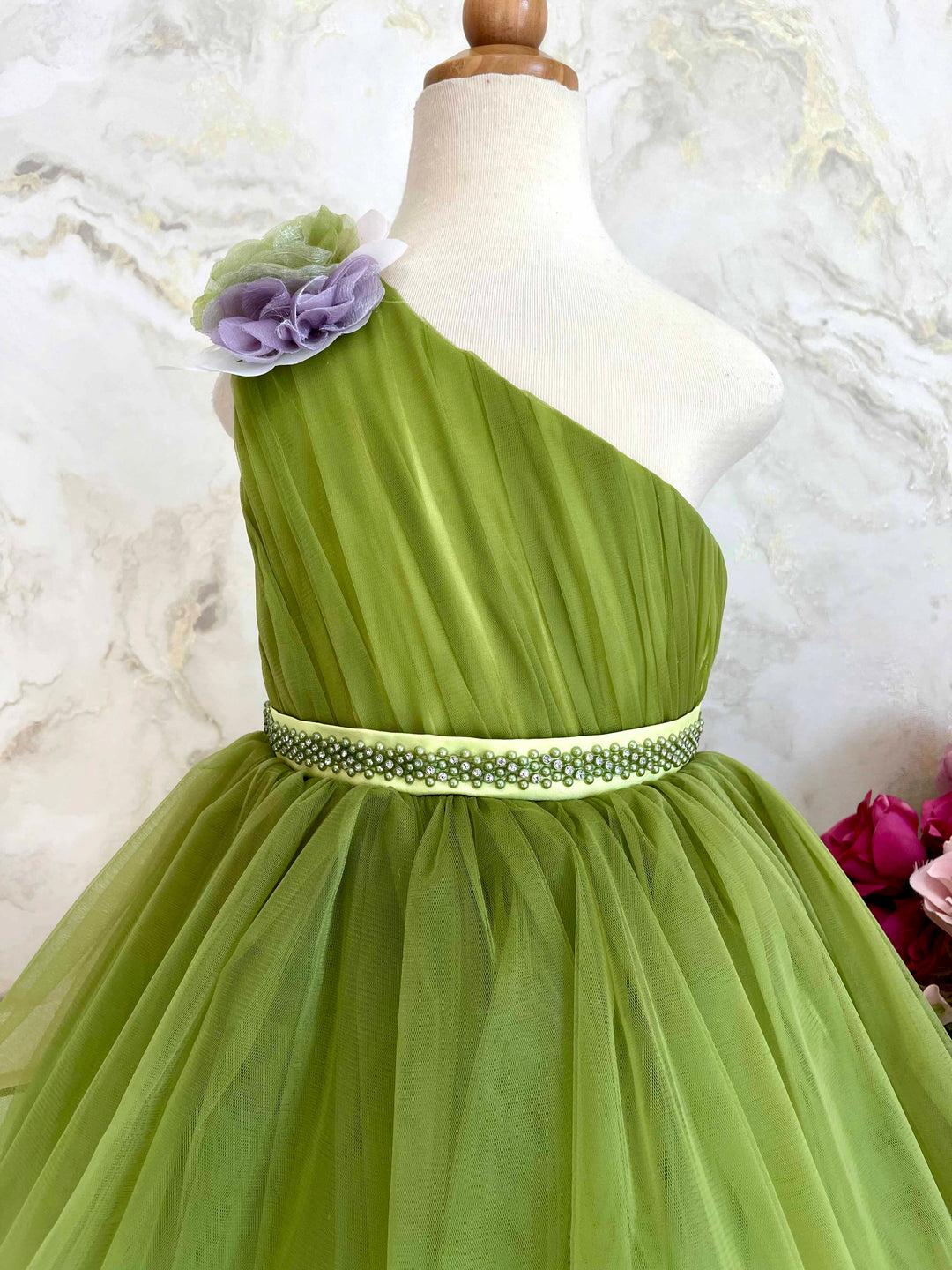 Hazel Beautiful Green One Shoulder Party Dress