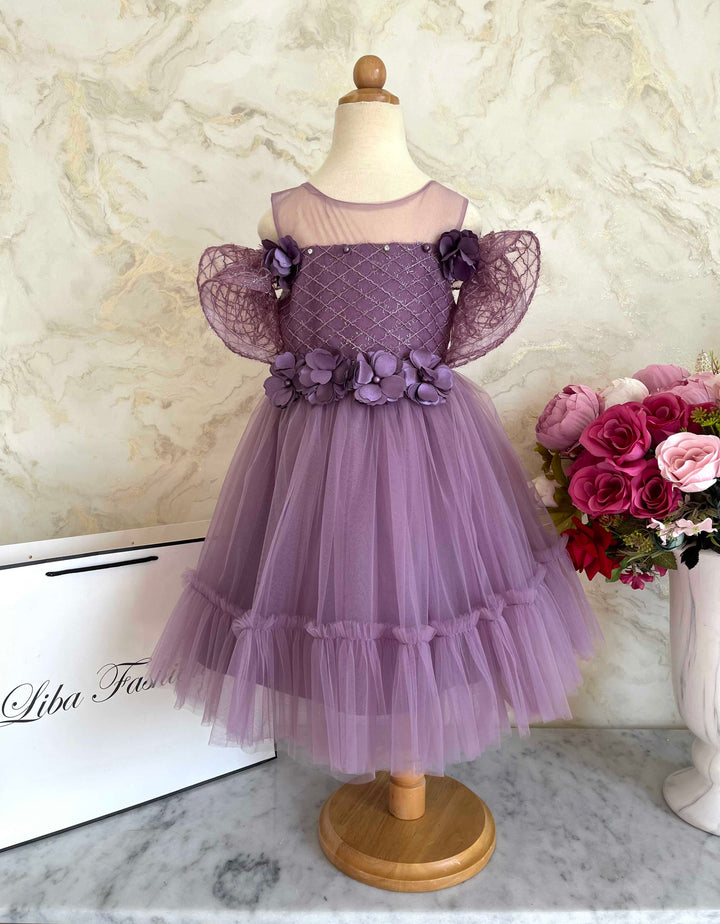 Nuha Lilac Flower Applique Girls Party Wear Dress