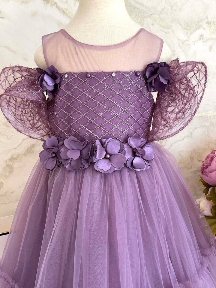 Nuha Lilac Flower Applique Girls Party Wear Dress