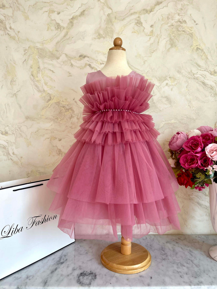 Misti Charming Pink Multi Tiered Party Dress