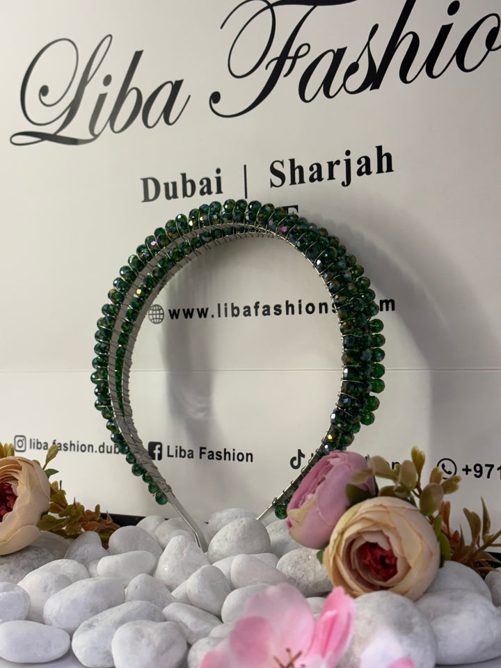 Luxury Double Row Green Crystal Headband