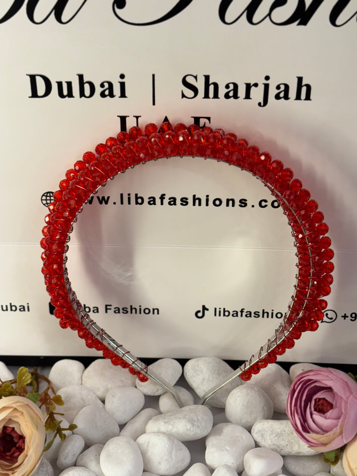 Luxury Double Row Red Crystal Headband