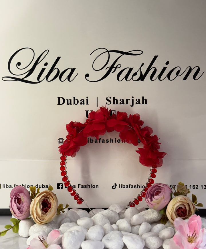 Luxury Handmade Red Pearl & Flower Hairband