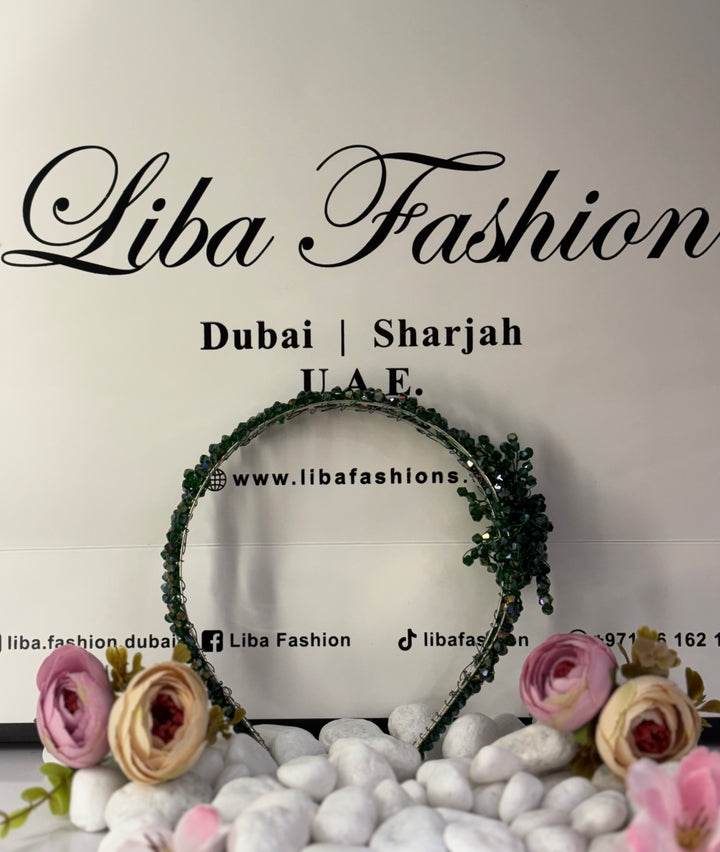 Luxury Double Row with Flower Green Crystal Headband